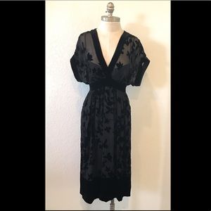 BCBG Max Azria dress w/velvet trim & leaf pattern